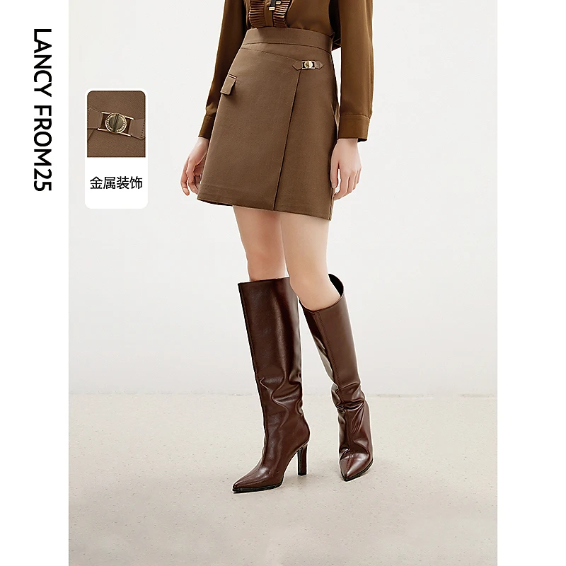【丽公主专享】朗姿羊毛收腰法式a字短裙高腰春高级感半身裙8WSK468