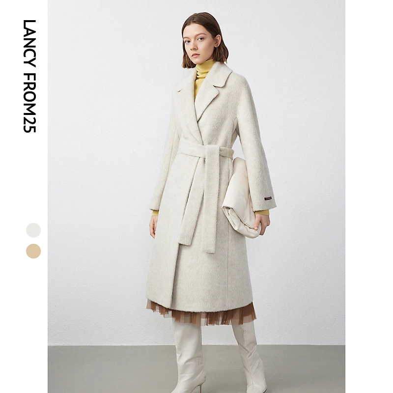 朗姿羊毛羊驼毛高级感气质呢子大衣女23年冬季修身毛呢外套欧若风