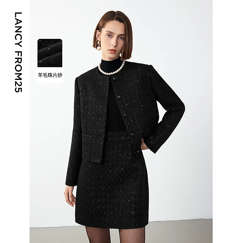 【丽公主】朗姿感珠上衣外套女2024冬新款高级感短外套8WJP580