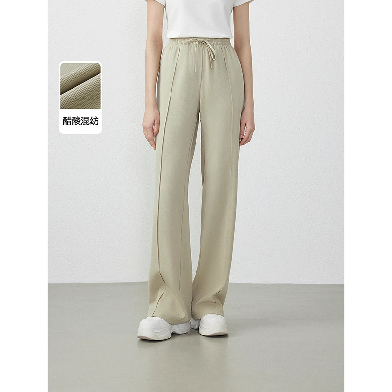 朗姿设计感气质高级感垂感宽松直筒显瘦裤子24春季休闲裤女欧若风