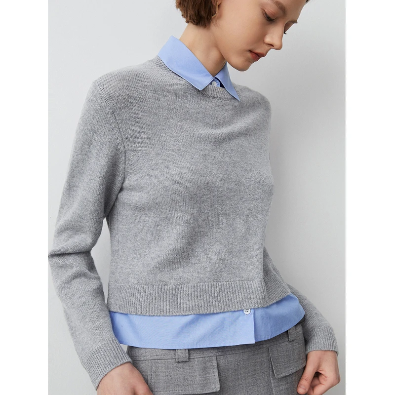 【丽公主】朗姿纯羊毛高级感可拆卸衬衫领假两件毛针织8KPR364