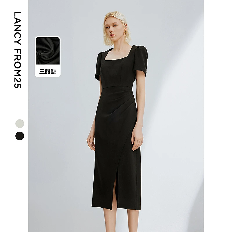 【丽公主】朗姿高级感气质方领礼服裙子夏季新款连衣裙8WOP011