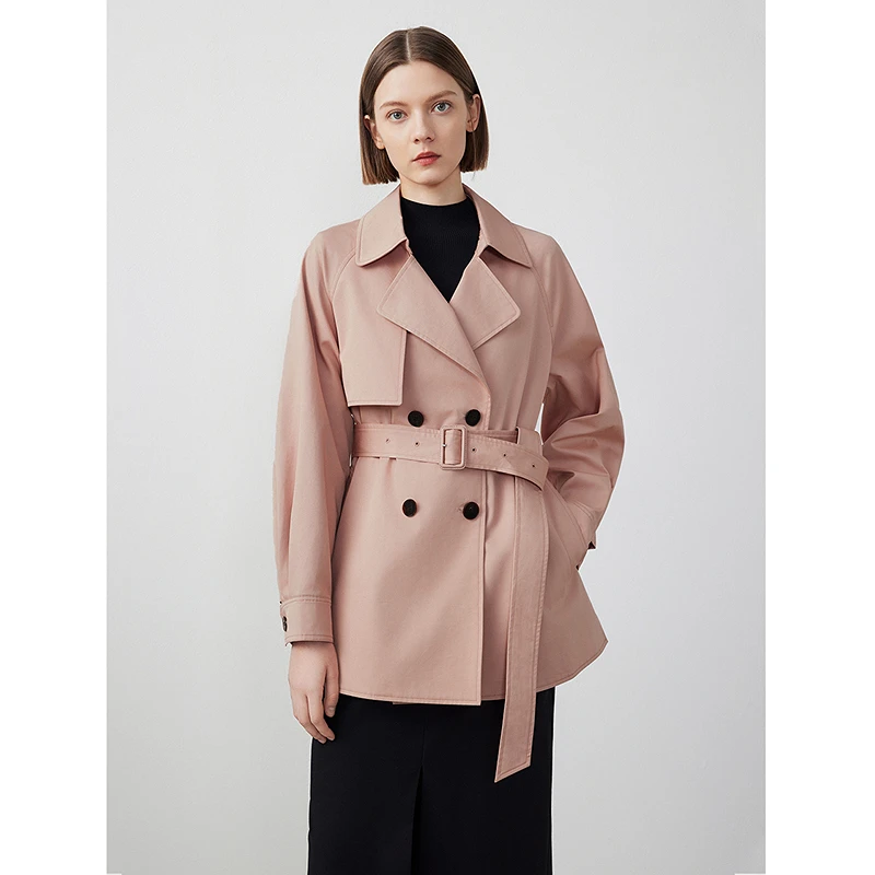 朗姿纯棉24年春季时尚复古高级感通勤气质风衣外套女上衣欧若风