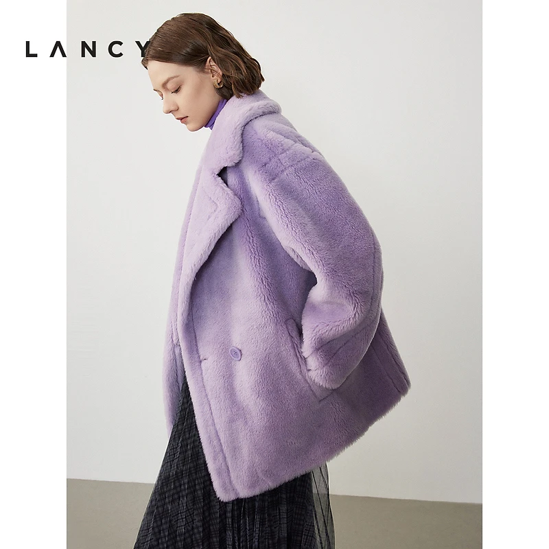 朗姿颗粒纯羊毛大衣高级感显瘦毛毛外套女通勤上衣24年冬季欧若风