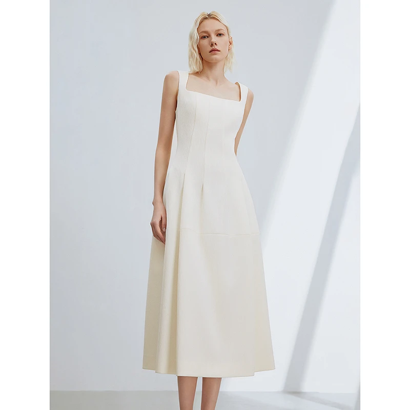 朗姿复古方领吊带收腰显瘦气质高级感裙子女24夏气质连衣裙欧若风