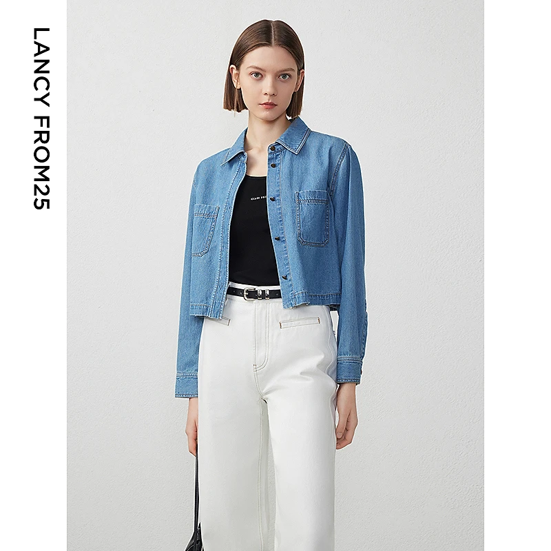 【丽公主专享】朗姿纯棉法式高级感气质休闲牛仔衬衣通勤8DBL341