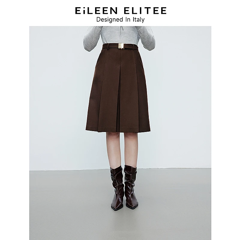 朗姿欧洲EiLEEN ELITEE羊毛高级感咖色短裙2025春新款a字半身裙女
