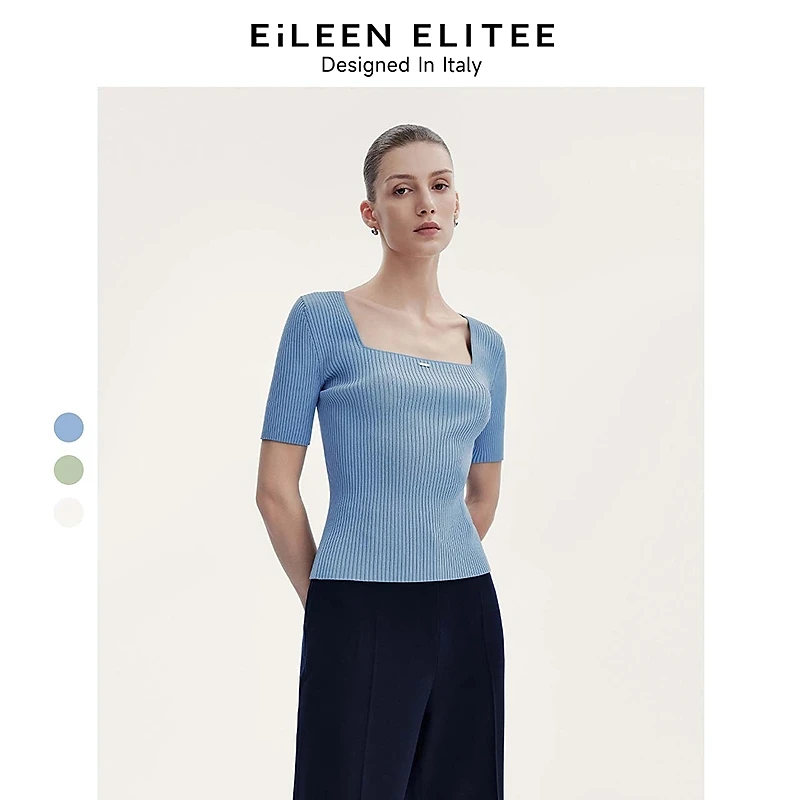 朗姿欧洲EiLEEN ELITEE短袖薄高级感上衣24秋新毛针织衫女欧若风