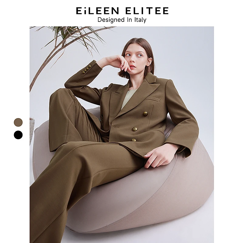 朗姿欧洲EiLEEN ELITEE高腰微喇阔腿长裤职业套装24春新款西装裤