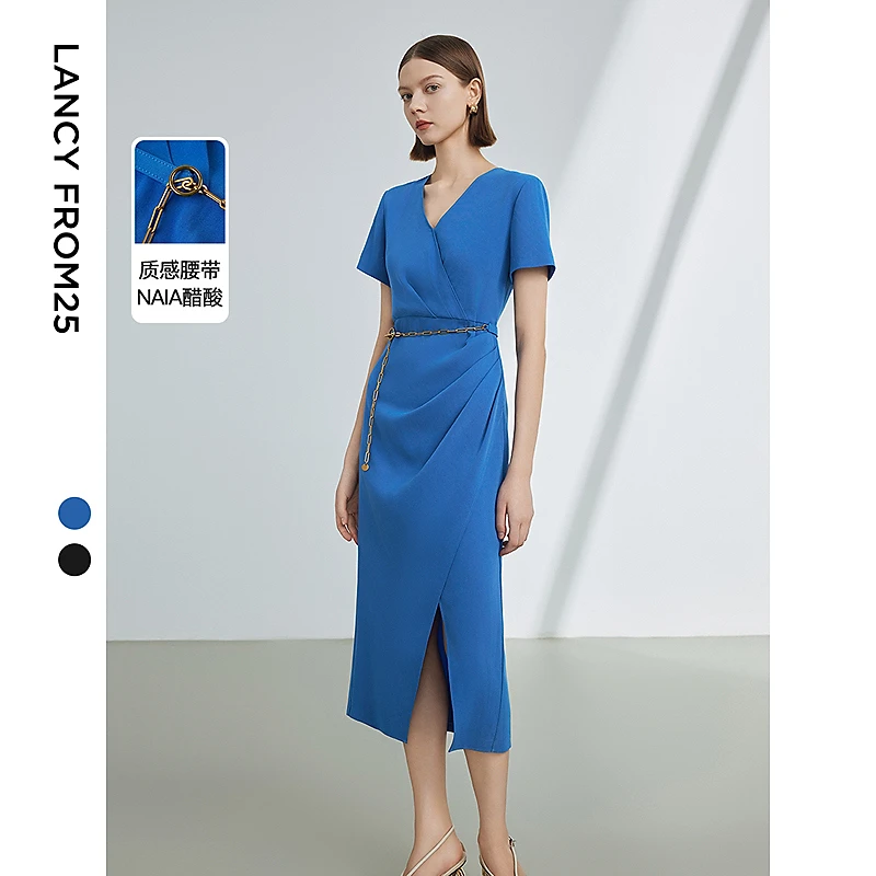 【丽公主专享】朗姿醋酸法式气质收腰设计感高级感连衣裙8WOP392