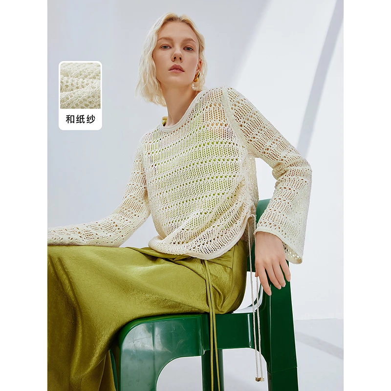 朗姿法式设计感镂空毛针织衫气质高级感夏季外搭上衣女24年欧若风