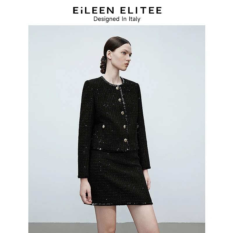 【丽公主】 朗姿欧洲黑色高级感2025春新款洋气小香8WJP005