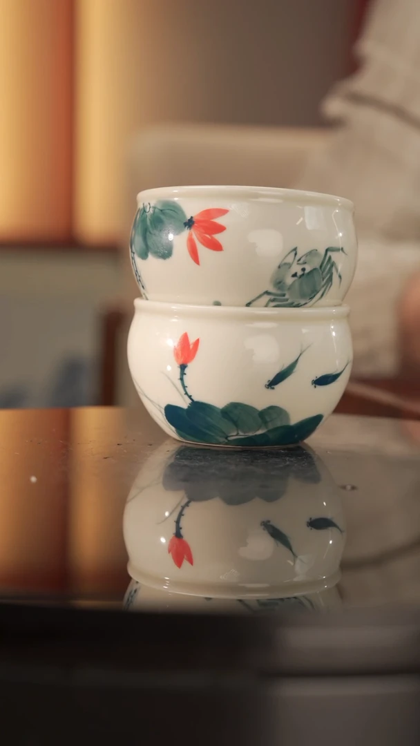【闪购商品】柴烧荷鱼缸杯+柴烧荷蟹缸杯