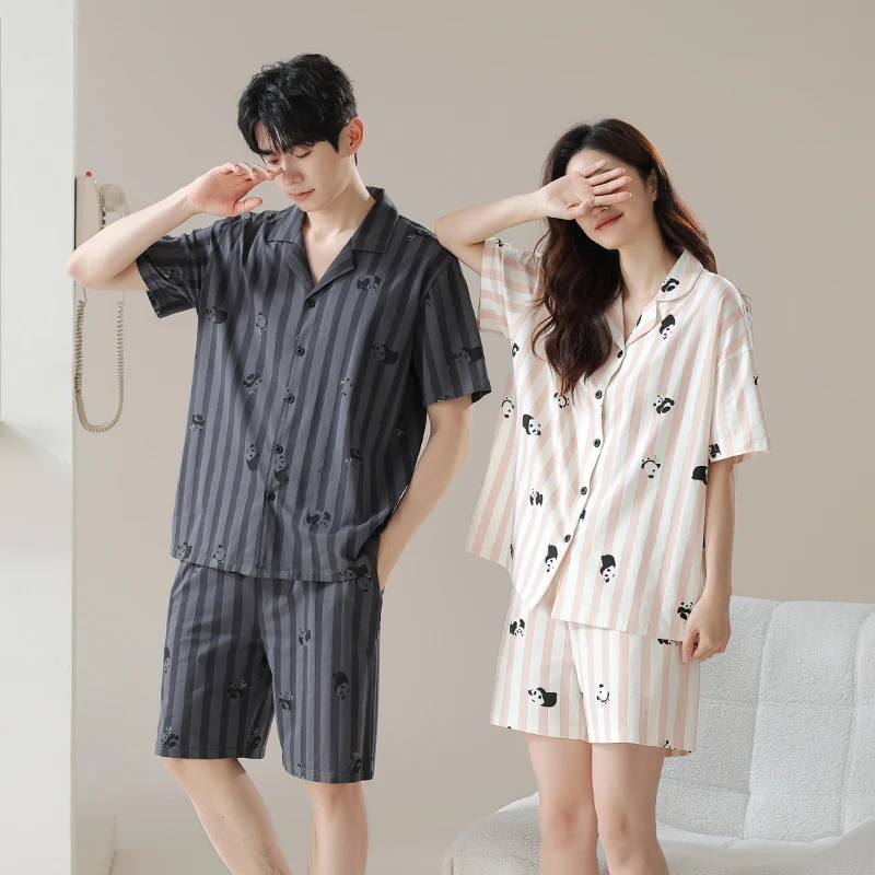 La seule【新疆棉】纯棉夏季休息情侣家居服套装男女士 亲肤睡衣女