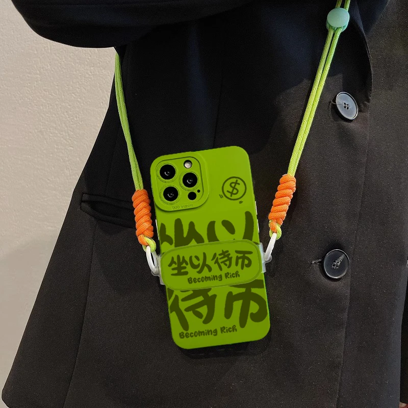坐以待币背夹适用苹果15promax手机壳14/13pro硅胶12新款11斜挎XR