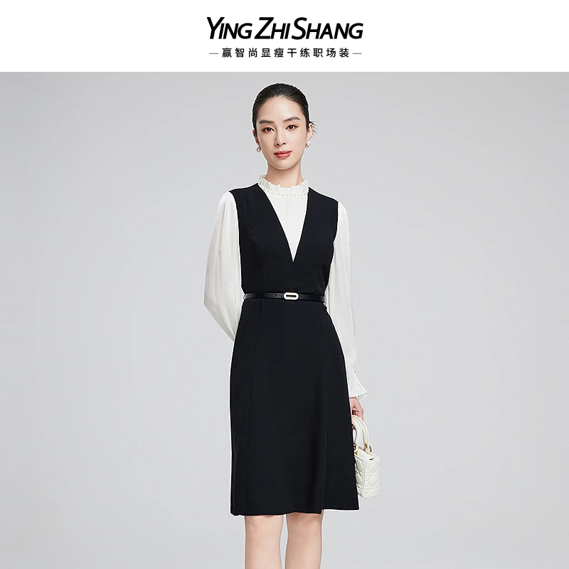 赢智尚醋酸连衣裙2025早春新款名媛宴会女显瘦假两件裙子ZF03126