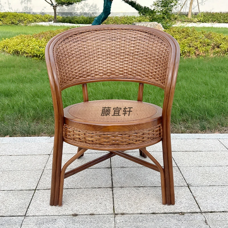 藤椅天然整藤阳台办公老人椅单人藤编织靠背椅家用麻将休闲腾椅子