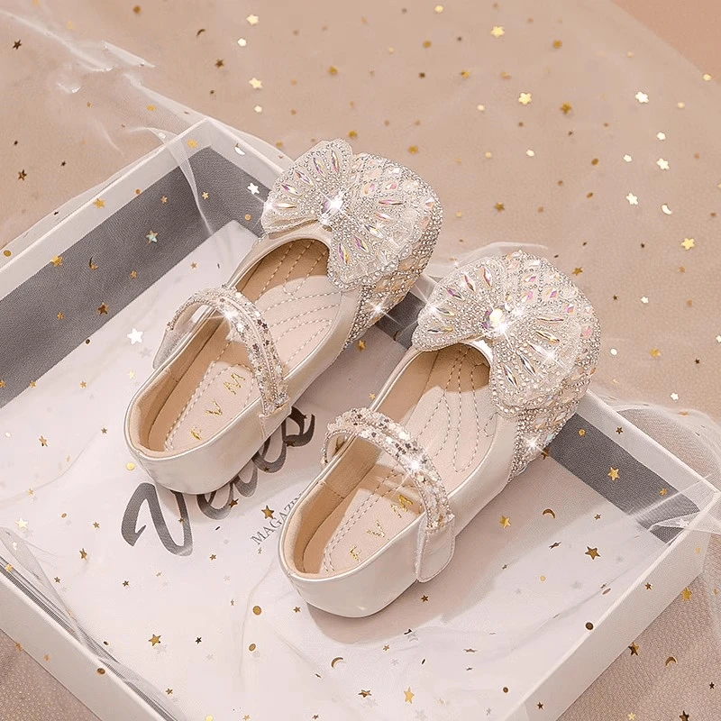 ABC女童公主鞋春秋2024新款儿童鞋子水晶鞋软底皮鞋宝宝女孩单鞋