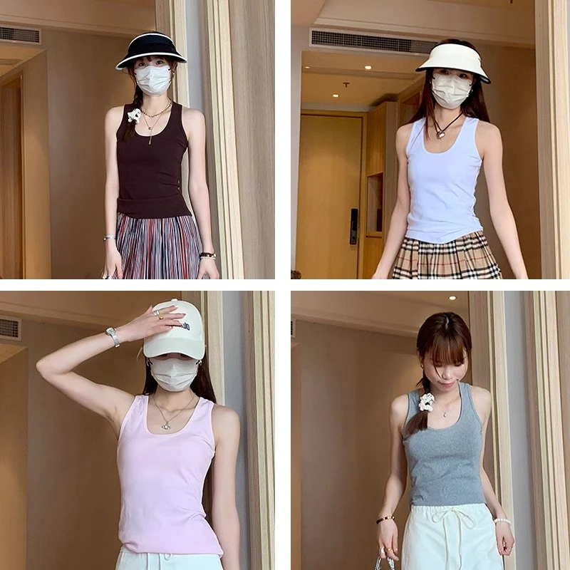 mcc lemons 宅女遮副乳针织紧身显瘦弹力工字背心吊带女