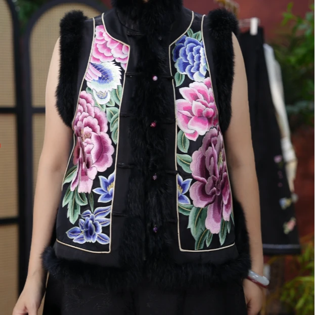 240063素女馆新款民族风背心重工刺绣棉马甲