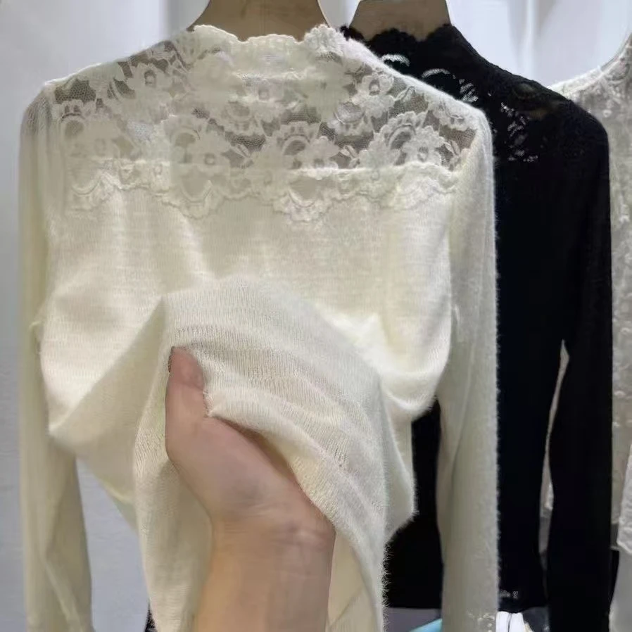 中领蕾丝加绒打底衫