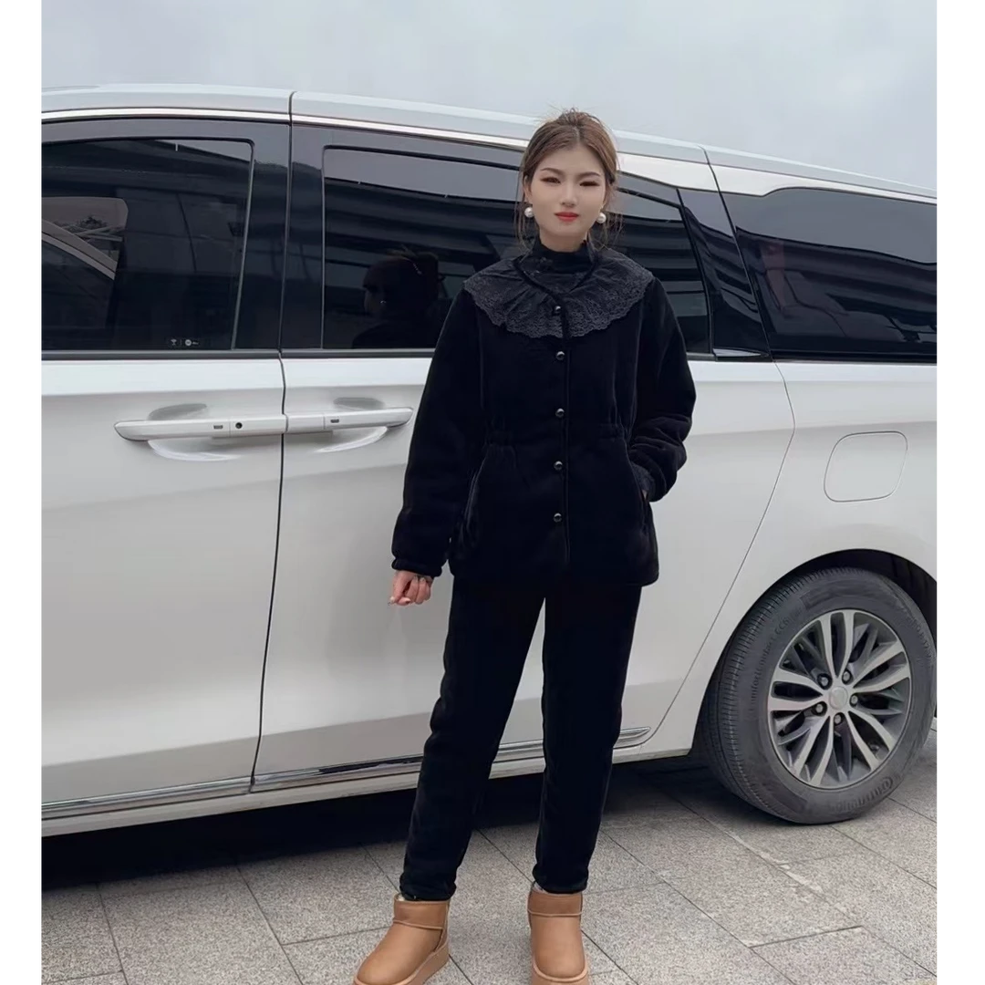 三层加绒加厚小香风可外穿家居服套装