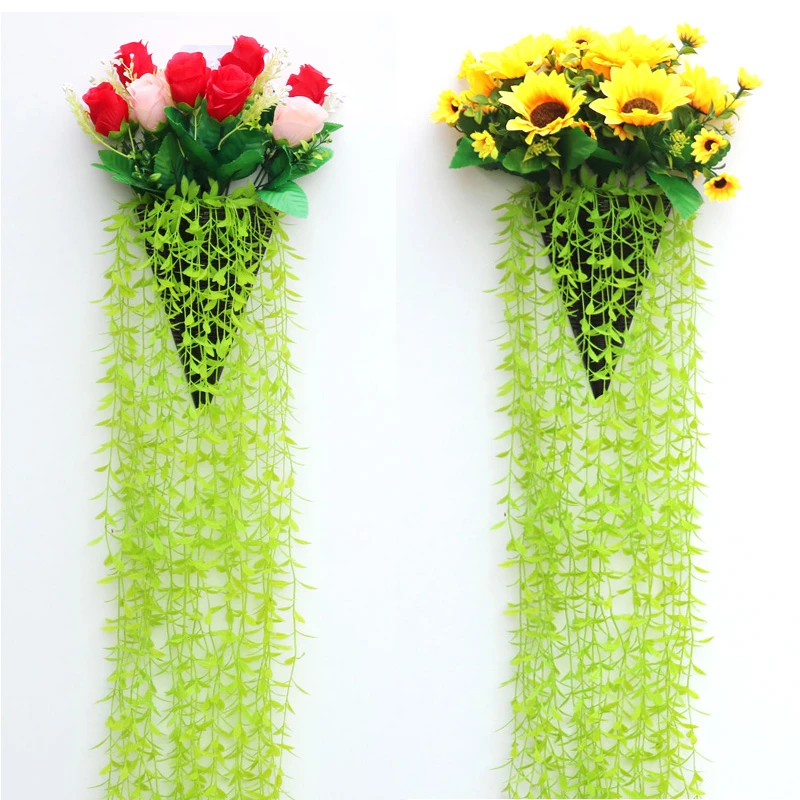 仿真挂墙绿植物藤蔓玫瑰花吊兰塑料装饰壁挂藤条客厅室内吊篮假花