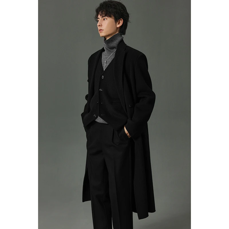 【戗驳领双面加厚绵羊毛大衣】秋冬男士中长款休闲保暖呢子男外套0S