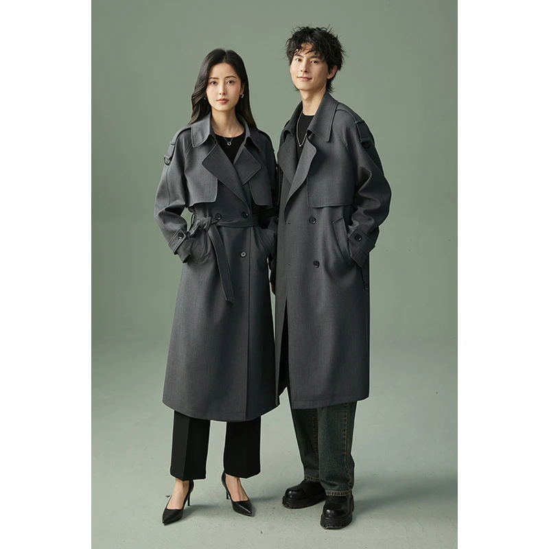 春秋气质复古潮流帅气韩版外套男士休闲百搭宽松中长款风衣FHF03