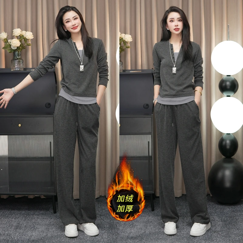 【运费补贴】加绒加厚糯米套装女冬季新款休闲保暖运动两件套 ZLM