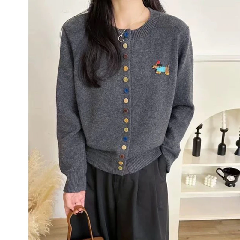 奢姿大码女装2024冬季卡通图案减龄针织衫胖妹妹时尚简约圆领上衣