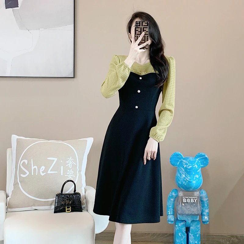 现货奢姿2025年新款大码女装时尚拼接连衣裙胖妹妹时尚遮肚裙子