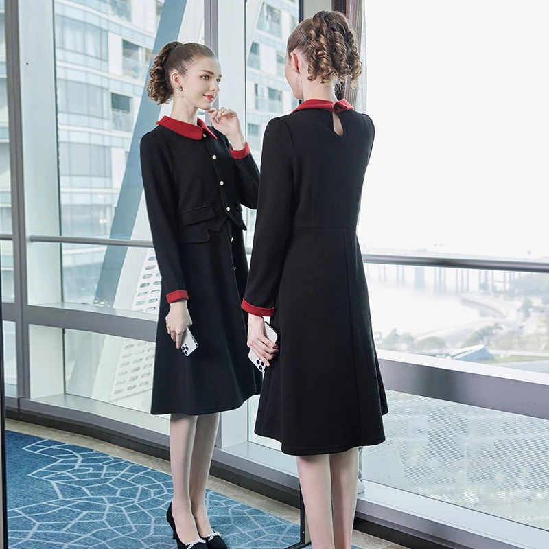 奢姿2025年春季新款大码女装翻领连衣裙胖妹妹纽扣装饰时尚裙子