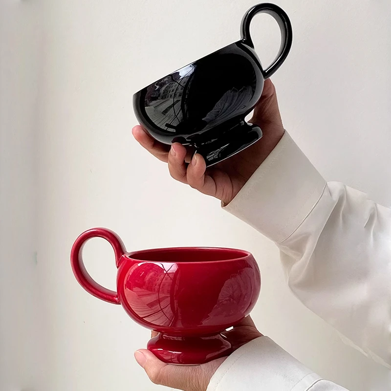 小众咖啡杯红色马克杯情侣水杯陶瓷原创阿拉丁提手杯高级感ins风