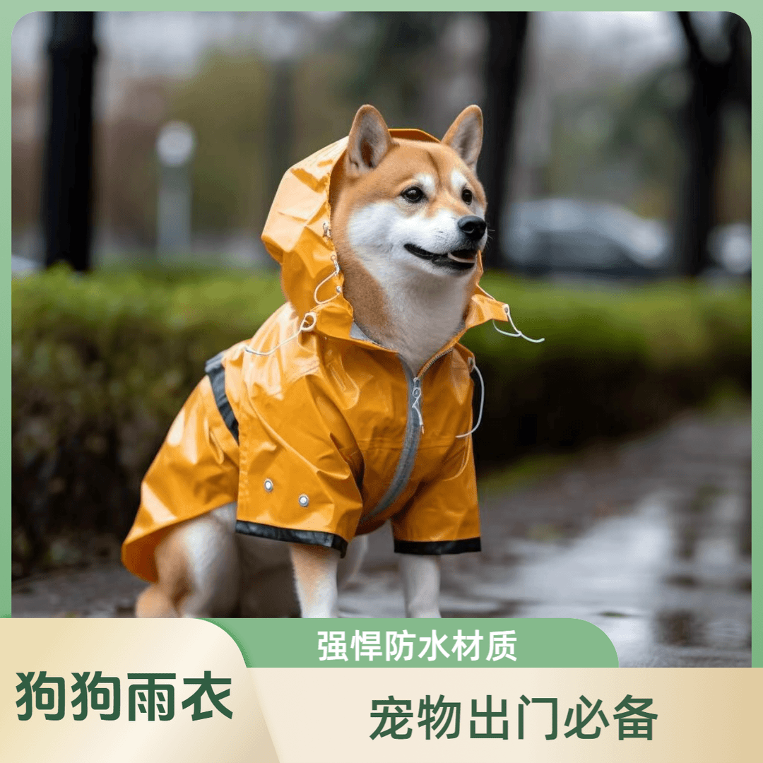 宠物狗狗黄色凉凉衣斗篷反光条宠物黄色防风防雨狗狗连帽出门黄色