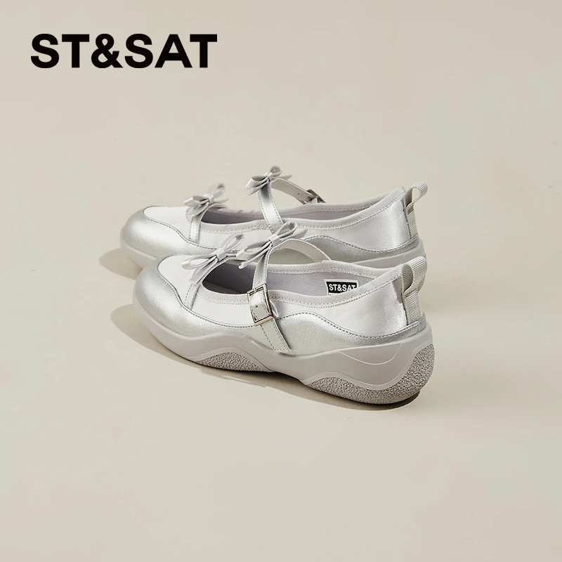 星期六芭蕾厚底银色玛丽珍女鞋2025夏季新款蝴蝶结单鞋百搭运动鞋
