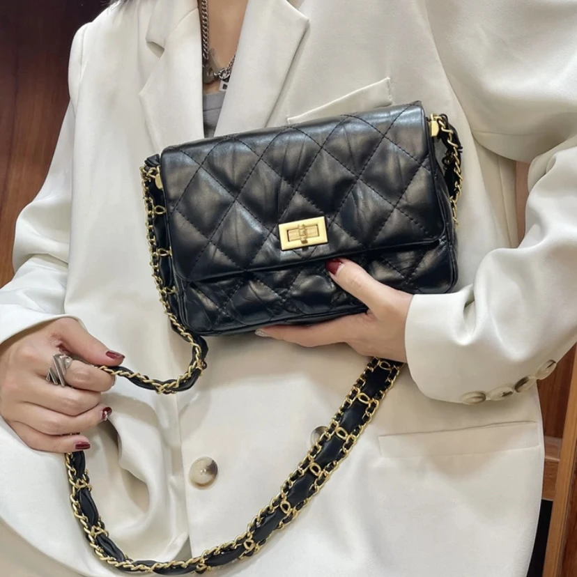 轻奢定制女包菱格绣线链条包经典斜挎女包6250