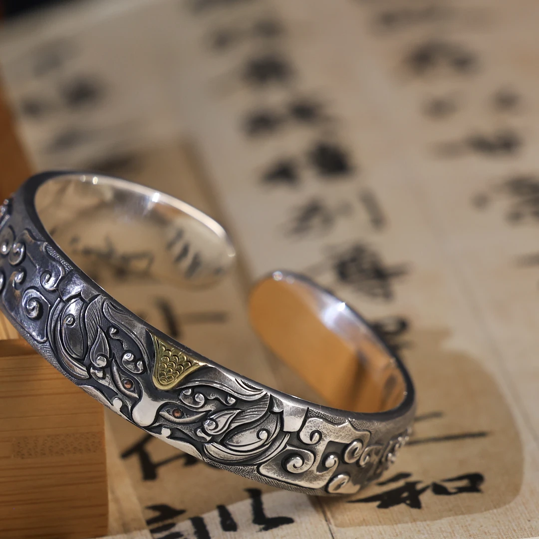 足银手镯 云屿足银手镯999，纯手工，复古饕餮款，权利与地位的象征