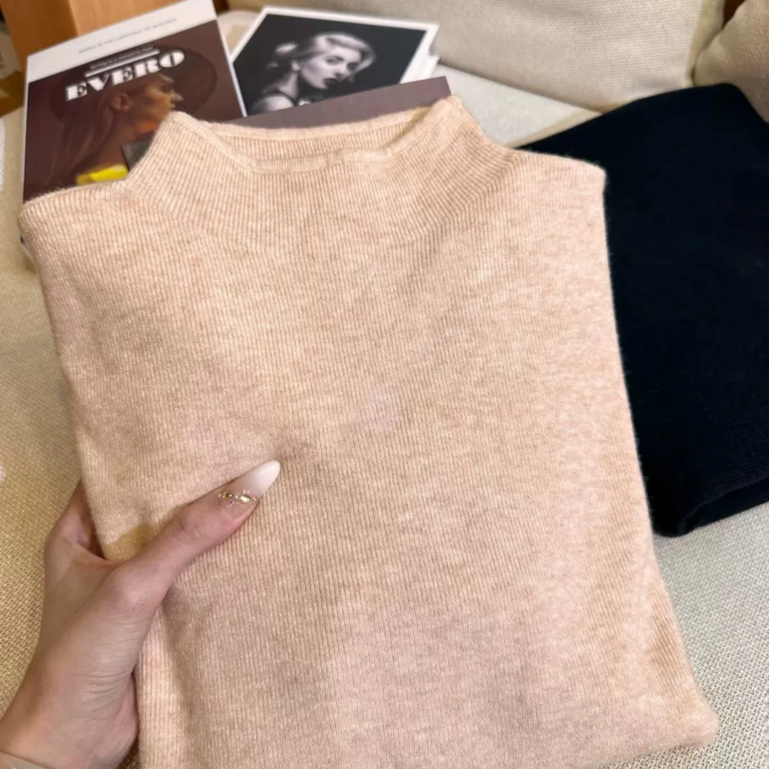 [1043]小立领奶fufu软糯针织长袖打底衫女春秋