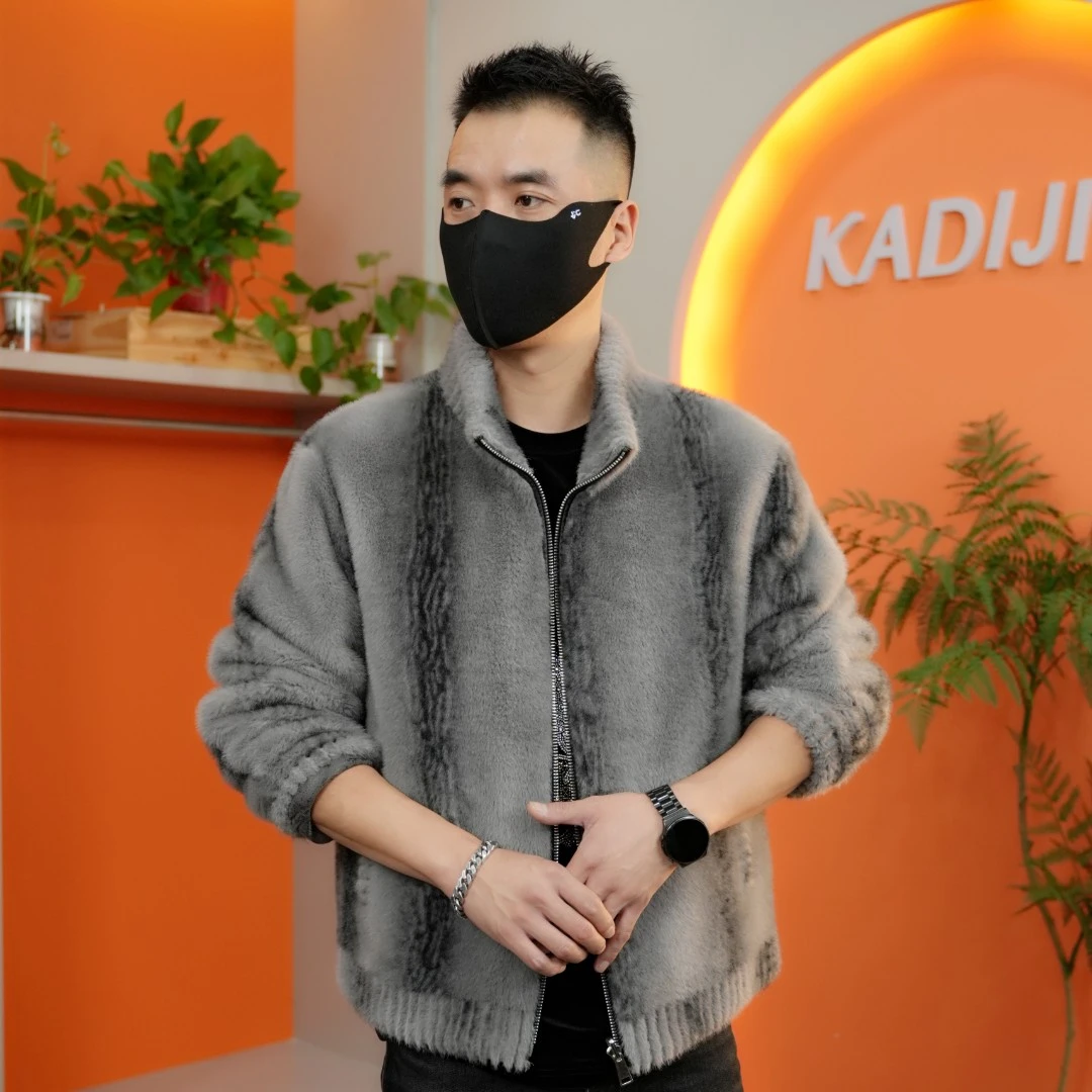 貂绒宽松大码爸爸装男装 男士保暖秋冬潮流休闲长袖轻奢男款外套