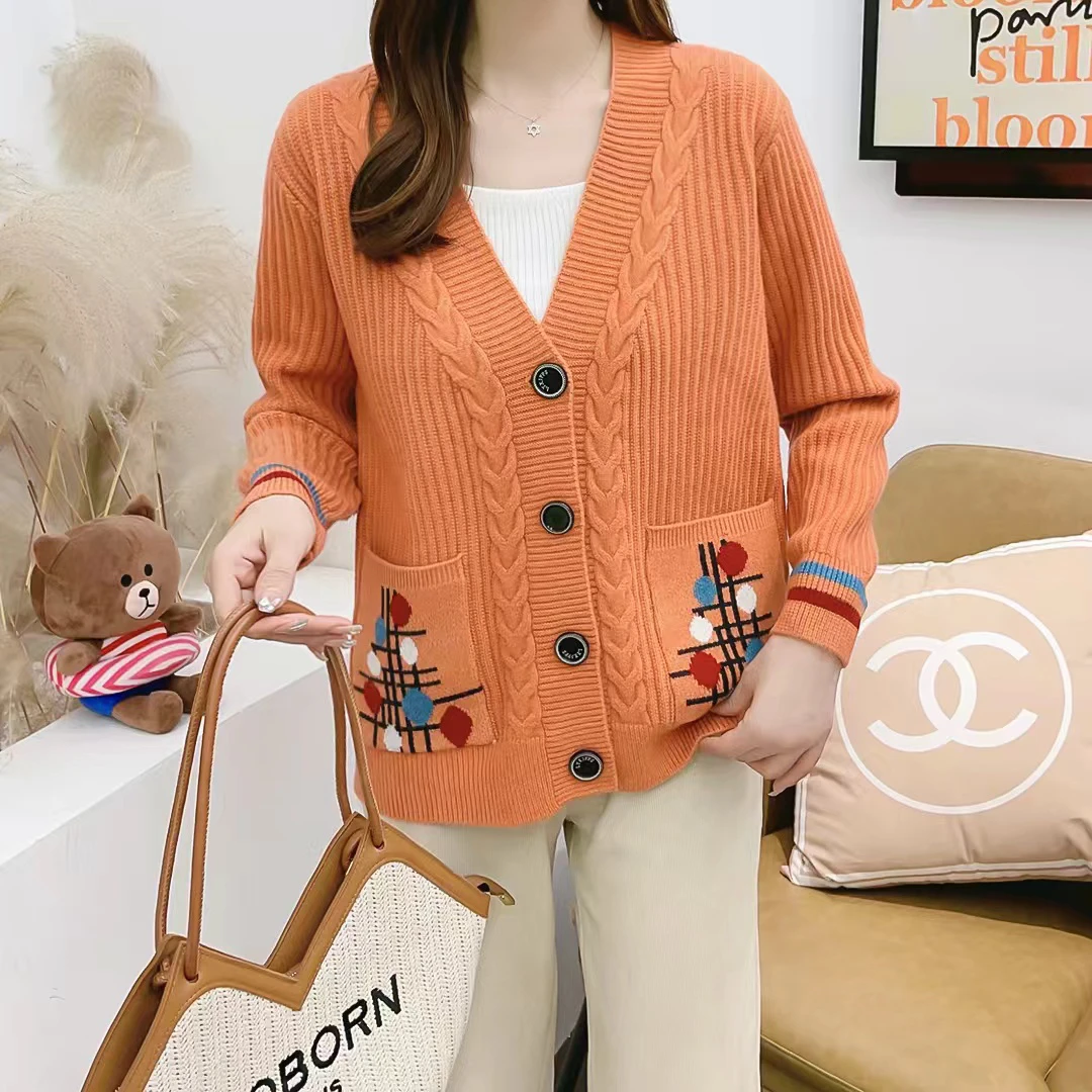 圆圈双兜毛衣针织开衫外套时尚春秋女装外衣2024洋气中老年妈妈装