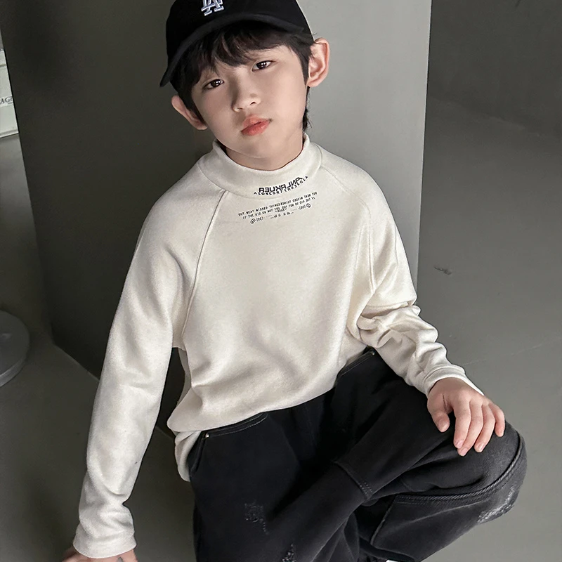 男童打底衫秋冬款半高领2024新款儿童帅气德绒上衣中大童内搭T恤