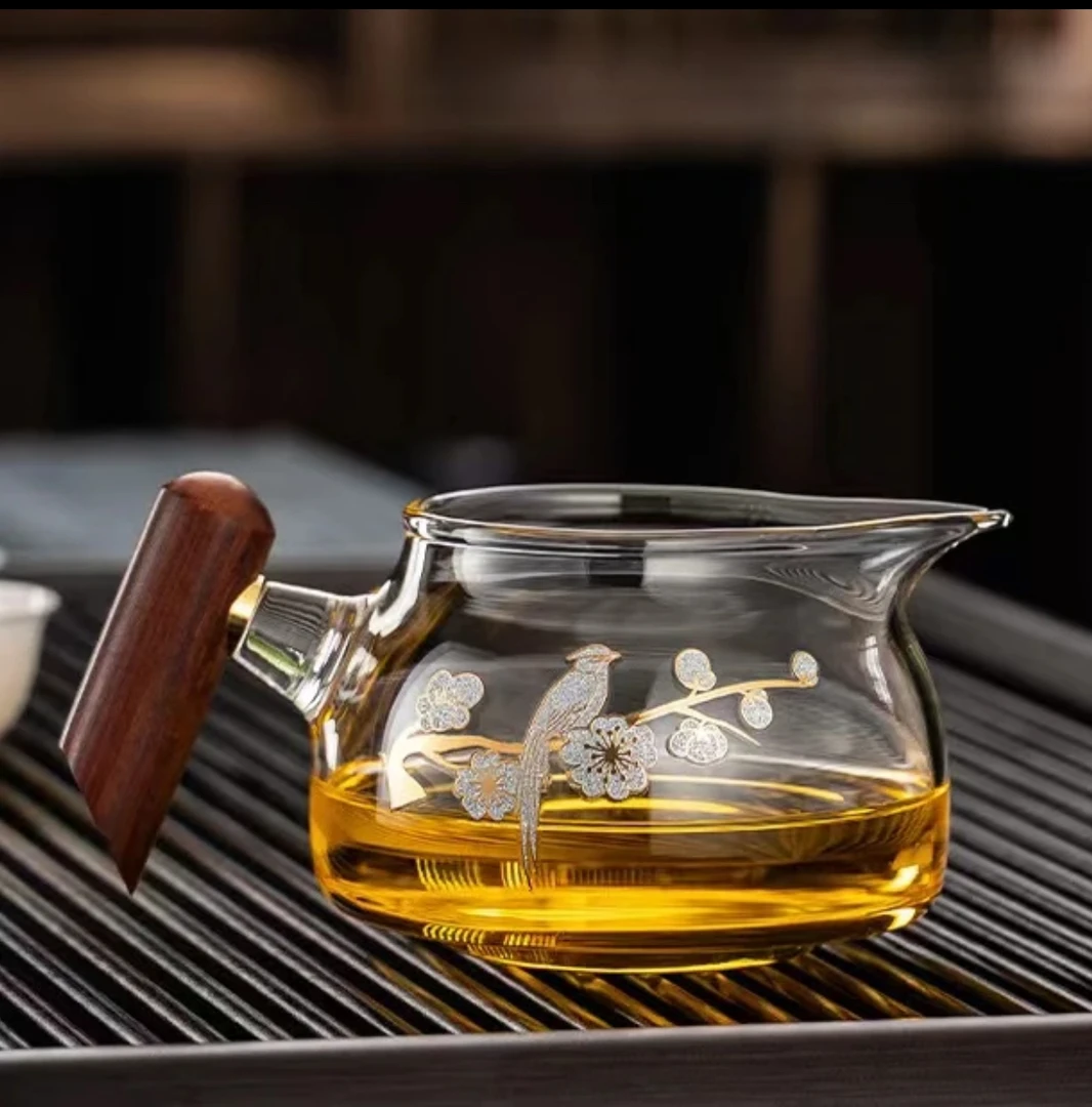 侧把喜上眉梢木把玻璃公道杯@F23