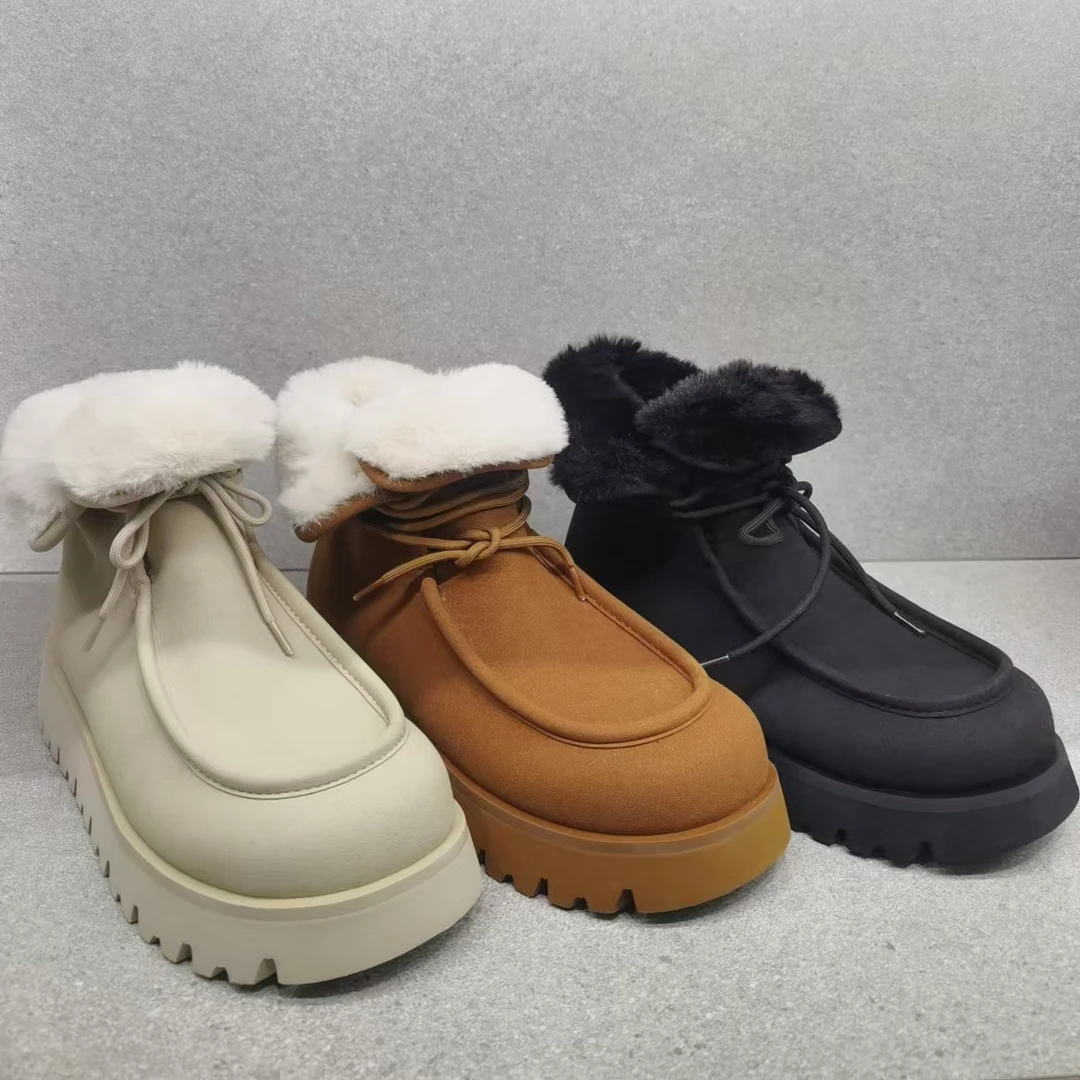 CATTING&KATHY25春季新款女靴90920151加绒翻毛领厚底短靴雪地靴
