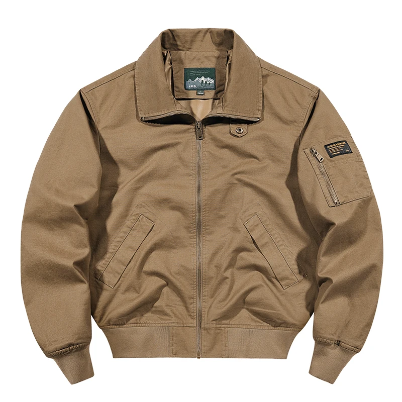 春秋新款纯棉外套男休闲宽松复古飞行员夹克纯棉水洗夹克衫男耐磨