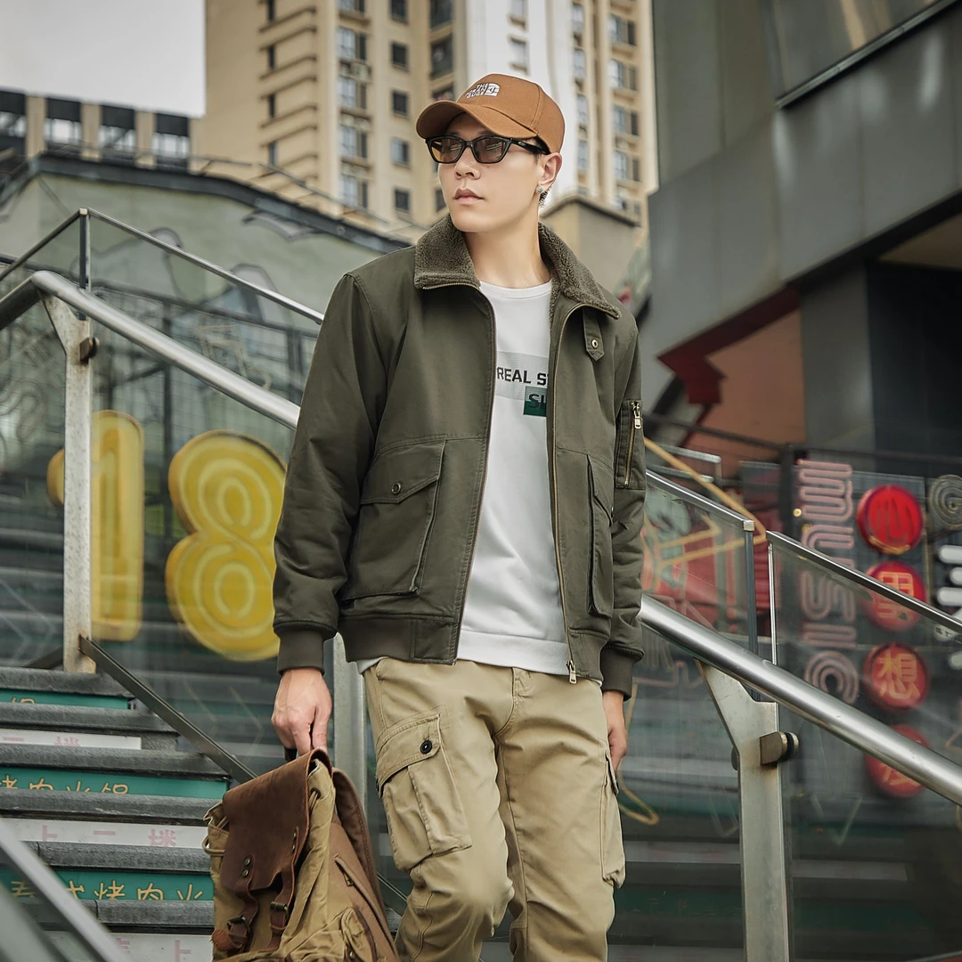 棉衣男冬季加绒加厚保暖大码宽松外套男时尚休闲翻领羊羔绒夹克男