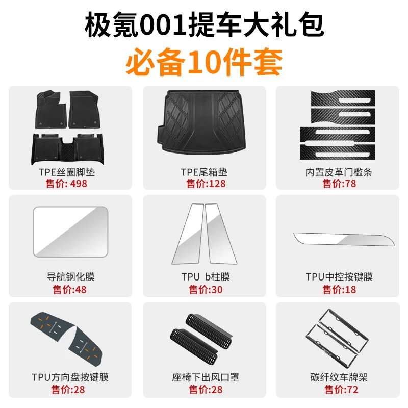 适用极氪提车大礼包必备尾箱垫脚垫内饰膜钢化膜座椅下出风口饰框