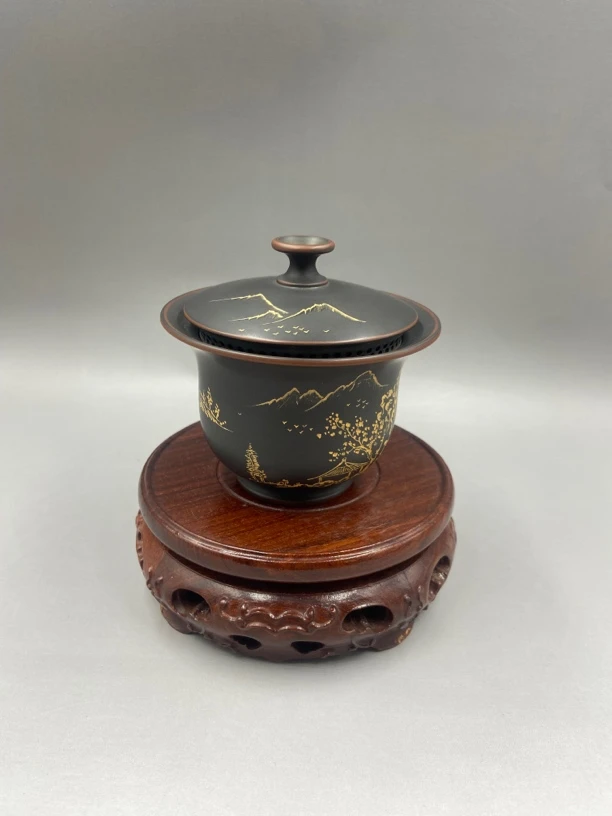 坭兴陶全手工精品泡茶壶 手抓壶盖碗 户外旅行套装 容量130cc左右