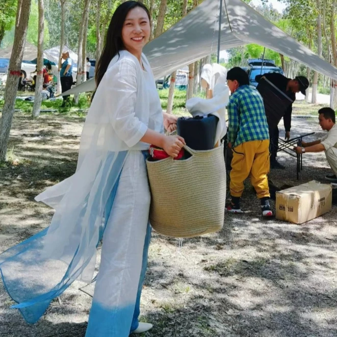 【线上专属】飘纱阔腿裤（21709040-蓝染）