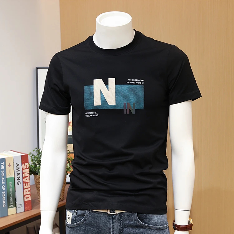 2024新款夏季男士短袖韩版潮流宽松青年字母印花帅气半袖t恤男潮